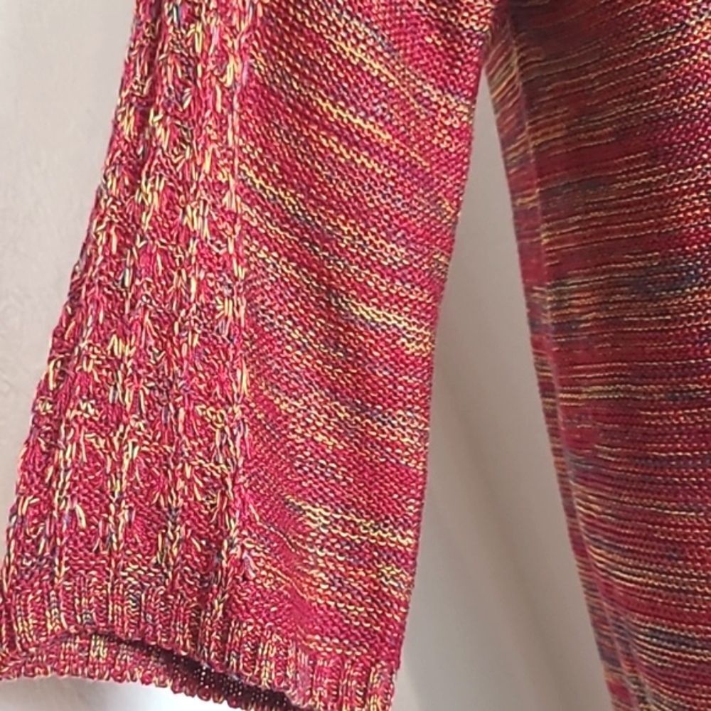 Faded Glory Pullover Sweater Red & Gold Tweed, Loose Knit Accents, Sz XL 16-18 - Picture 4 of 8